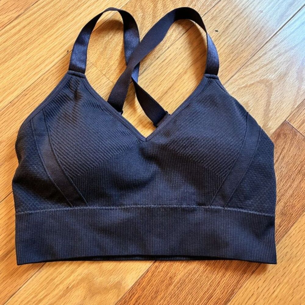 Gymshark Dark Grey V-Neck Ribbed Sports Bra - XS